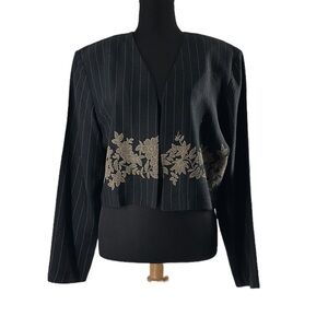 Joseph Ribkoff blazer crop suit jacket vintage floral pinstripe career event 14